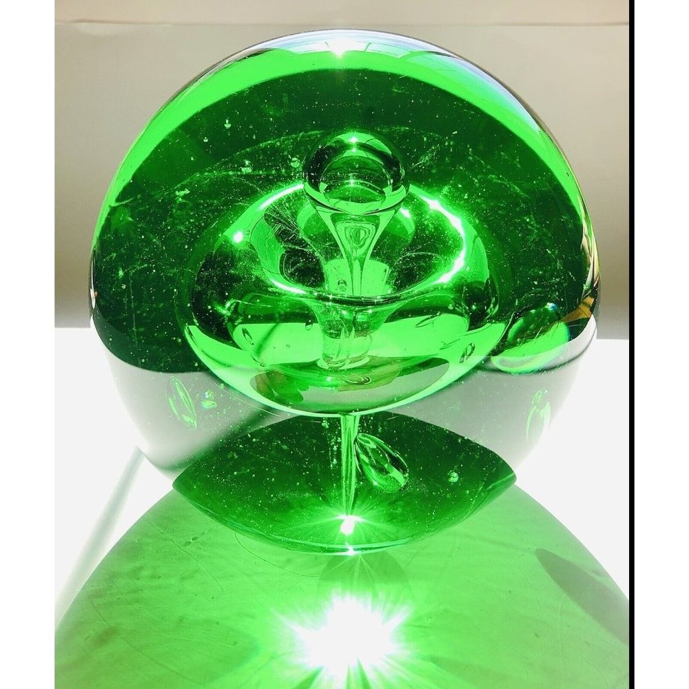 Huge Green 6" Art Glass Controlled Bubble Vortex Paperweight Witches Ball Orb